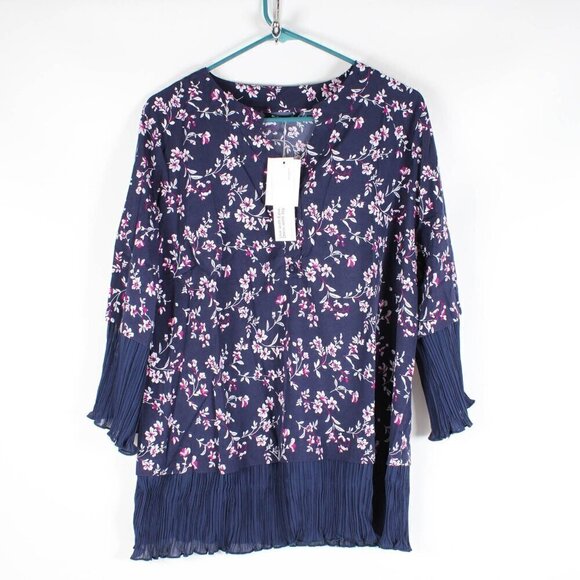 Bloomchic Ditsy Floral Pleated Cuffs Blouse, 1X, NWT - Picture 1 of 6